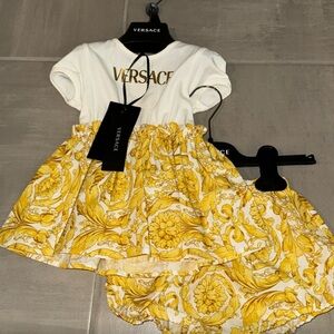 Versace Kids Dress in White and Yellow